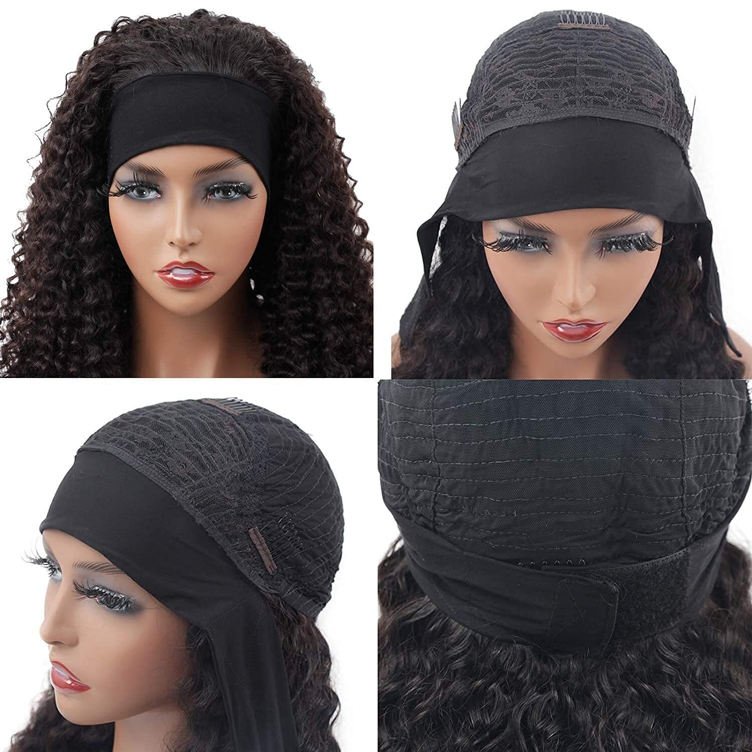 WENYAN Headband Real Deep 40.64cm Suitable for Women Glue Non Lace Front Roll Wave Brazilian Virgin Hair Wearing and Departure Machine Made 150% Densi