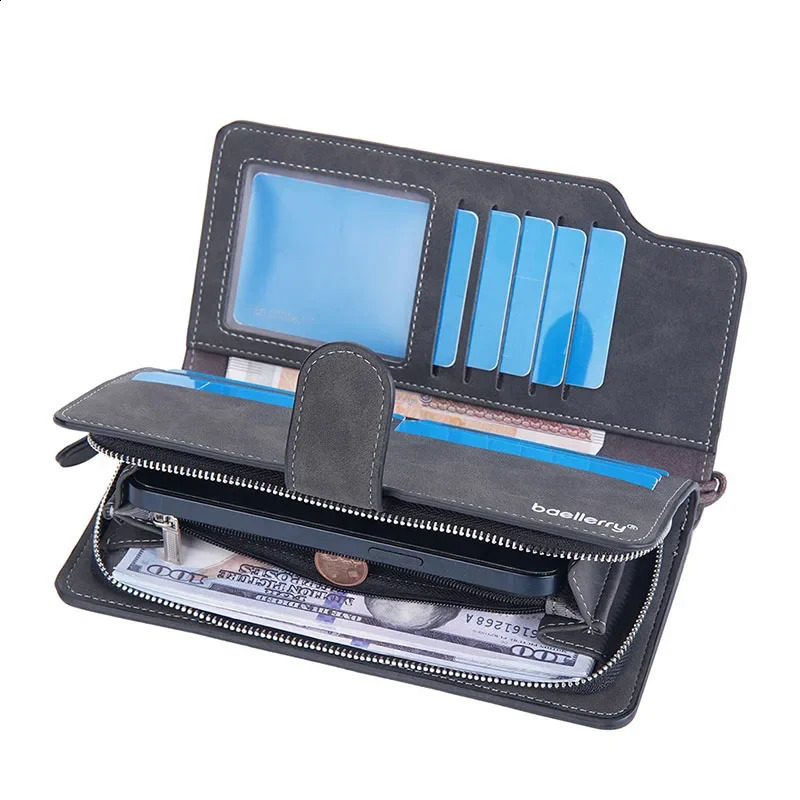 Business Wallets Men Vintage Clutch Phone Bag Multicard Bit Zipper Purse Scrub Money Clip Long Hasp Wallet Large Capacity 250305