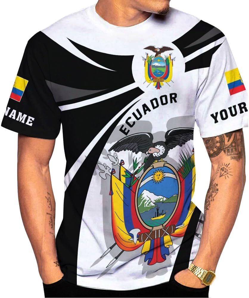 Mens T shirt Personalized Name Ecuador 3D Shirt, Ecuador Flag Pride Gift T-Shirt, Men 1 tee Casual tops summer clothes