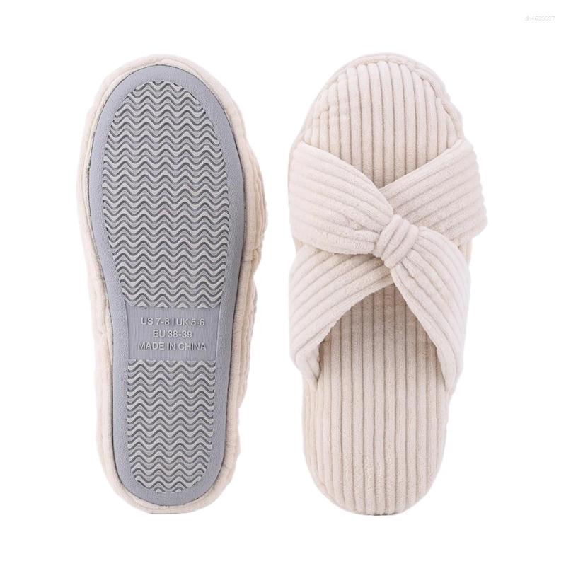 Slippers Plush House Crossband Slides Comfortable Bow Home Fuzzy Thick Sole For Indoor Outdoor Bedroom zhanyishengli