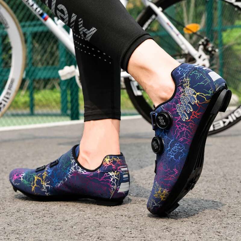 New Professional Men Locking Booster Breathable Double Knob Buckle Women SPD Hard-Soled Road Cycg Shoes