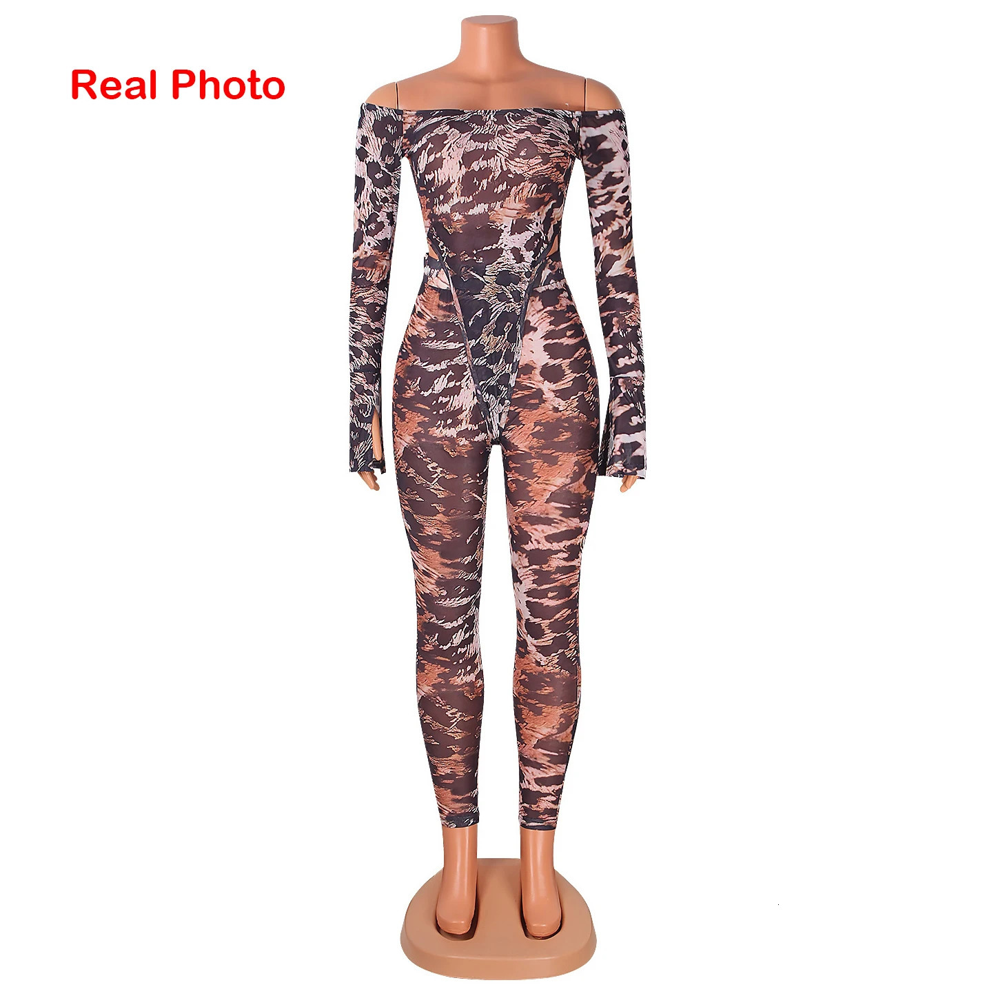 Sexy Matching Set Women Summer Clubwear Leopard Print Off Shoulder Long Sleeve Bodysuits Leggings Stretchy 2 Piece Outfits F0107 250304