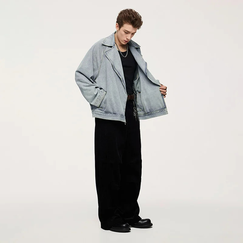 INFLATION Distressed Denim Suit Jacket Unisex Fashionable Loose Fit Casual American Vintage Outerwear Men 250225