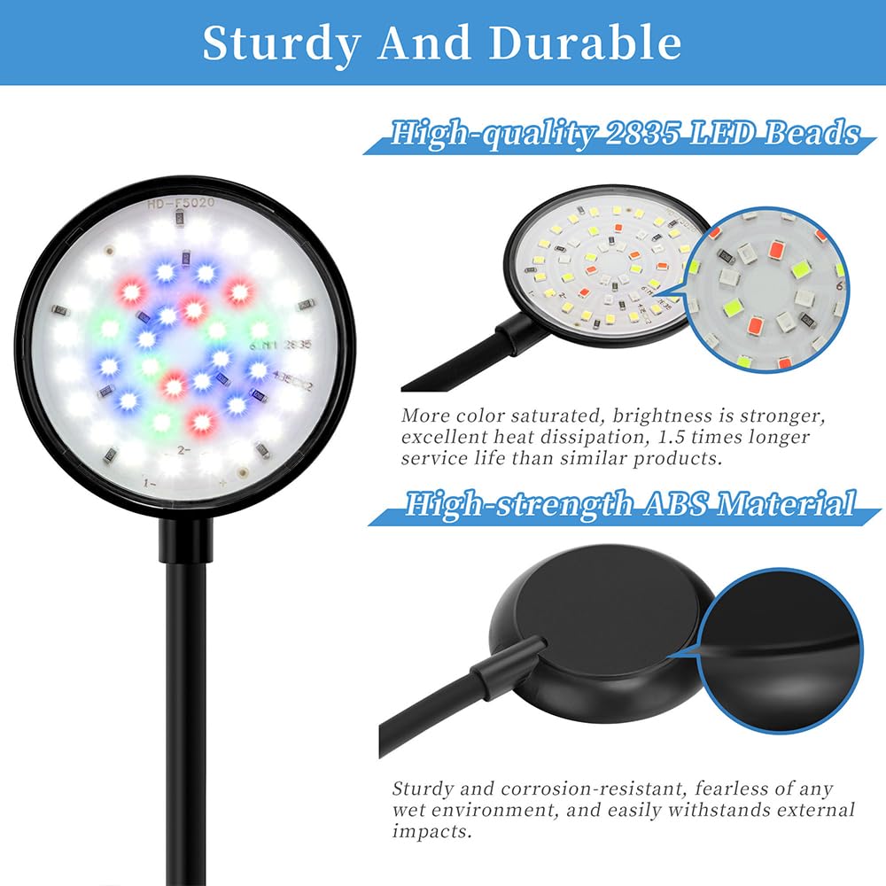 7W LED Aquarium Light for 1 to 5 Gallon Fish Tanks Clip On Light USB Aquarium Lamp with Full Spectrum Dimmable with Timer
