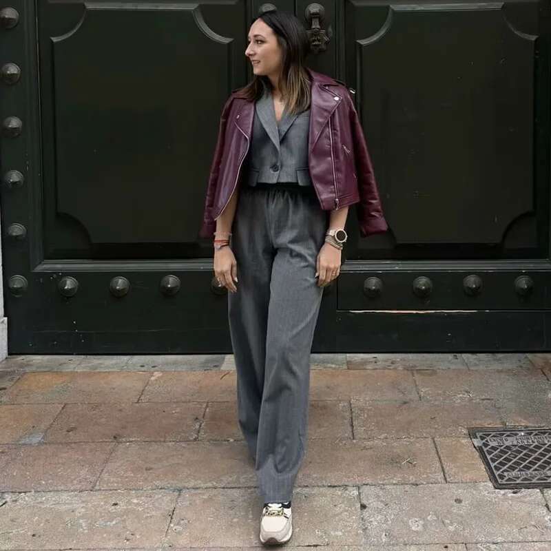 TRAF 2025 New Elegant Sets Women's Summer Holiday Fashion Loose Striped Elastic Waist Pants Suit Street Chic Youth 2-Piece Set