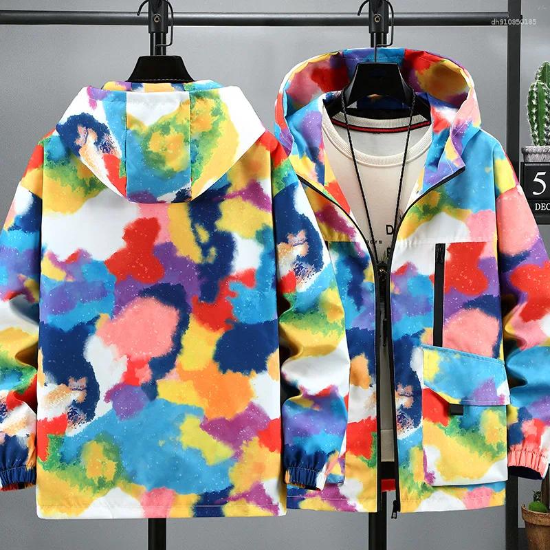 Men's Jackets Strewear Graffiti Printed Fashion Reversible Jacket Men Thin Hooded Windbreakers Clothing Plus Size M-5XL
