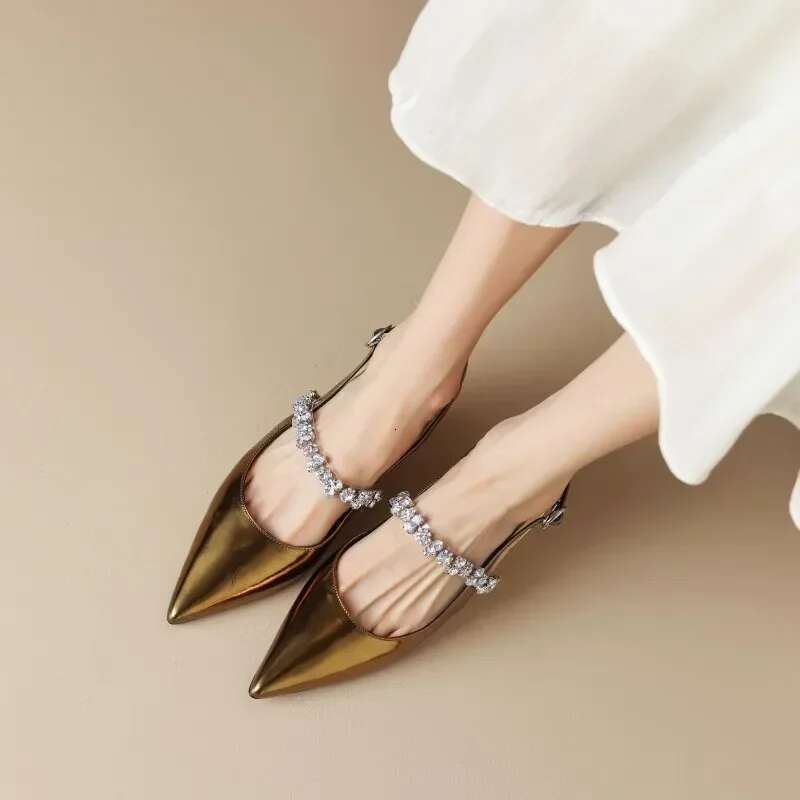 Women Sandals Ladies Sexy Buckle Rhie High Heels Female Casual Shoes Golden Sier Point Toe Trend Summer Pumps2025