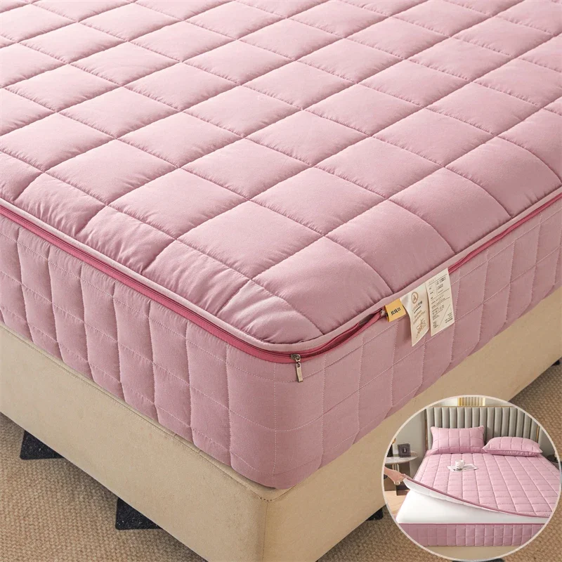 6-Sides Full Enclosed Thicken Fitted Sheet Mattress Cover with Zipper Custom Size Quilted Bed Sheet Anti-mite Mattress Protector