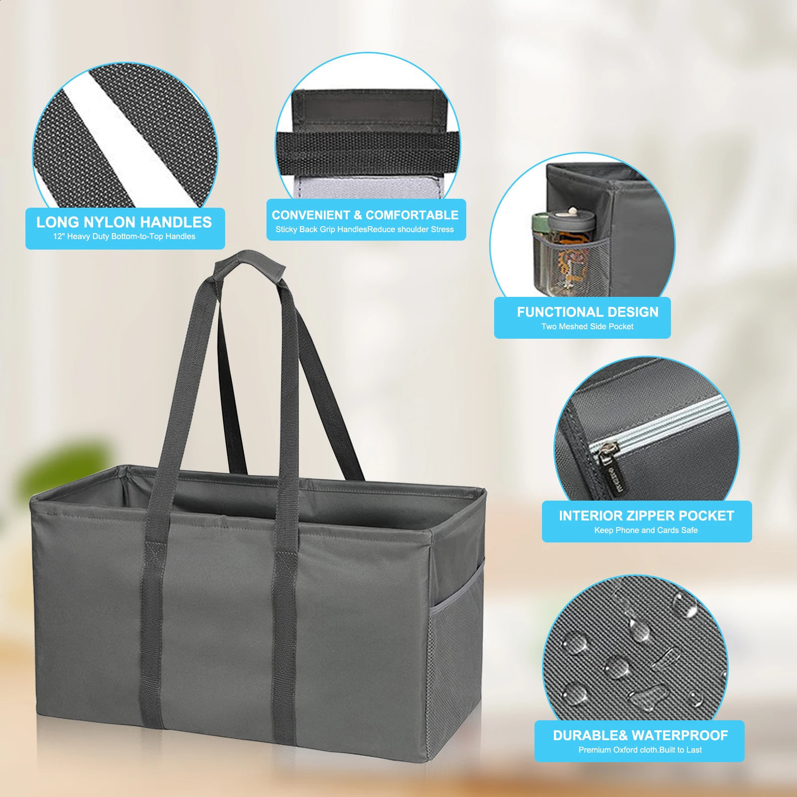 Ship from US Reusable Grocery BagsUtility Tote BagLarge Utility BagGrocery BagDark Gray Foldable Shopping Bags 250305FBB