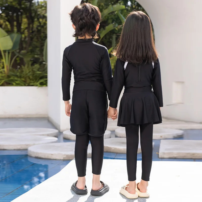 Kids Girls Boys Swimsuit Long Sleeve pants Sun Protection Swimming Beach Wear Cute and Playful Rash Guard 250304