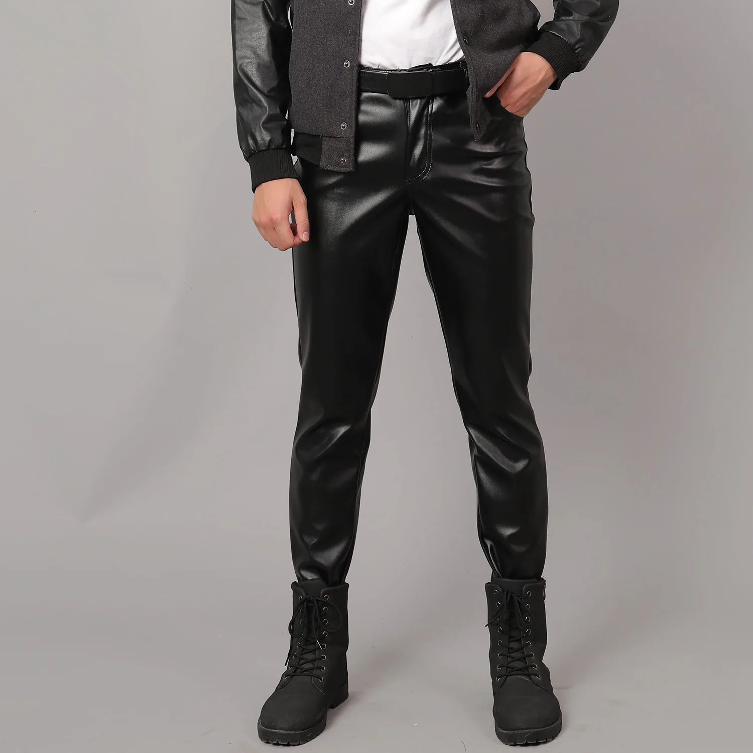 Mens elastic slim fit fashionable moistureproof white dance performance bar hair salon womens pants 250304