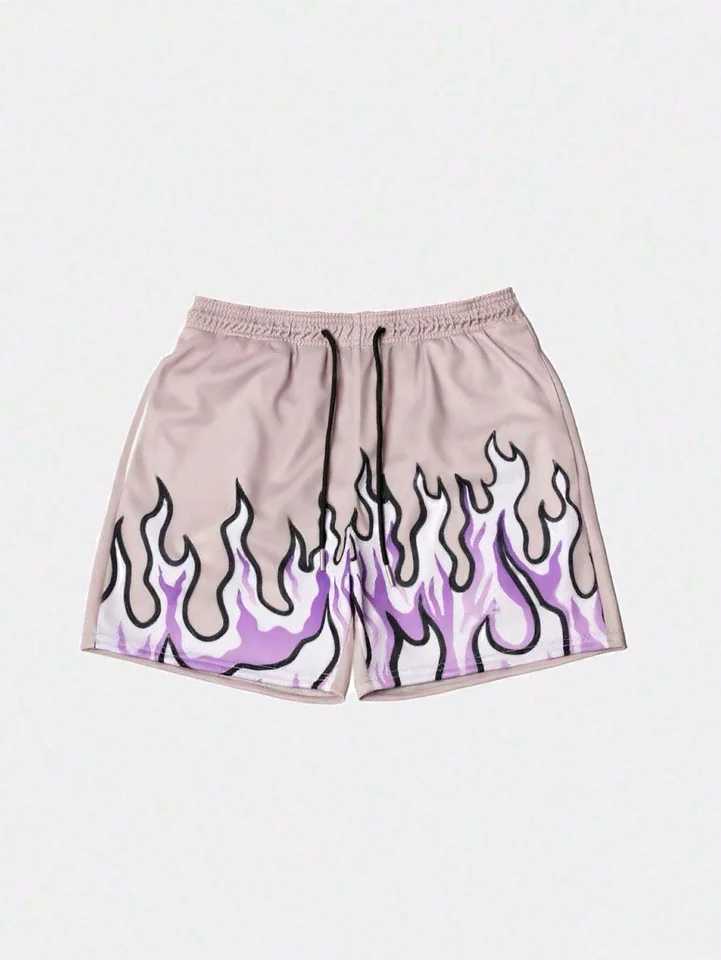 Mens Flame Print Shorts Breathable Mesh Athletic Basketball Shorts Summer Oversized Sport Shorts Drawstring Gym Short PantsXJ250304