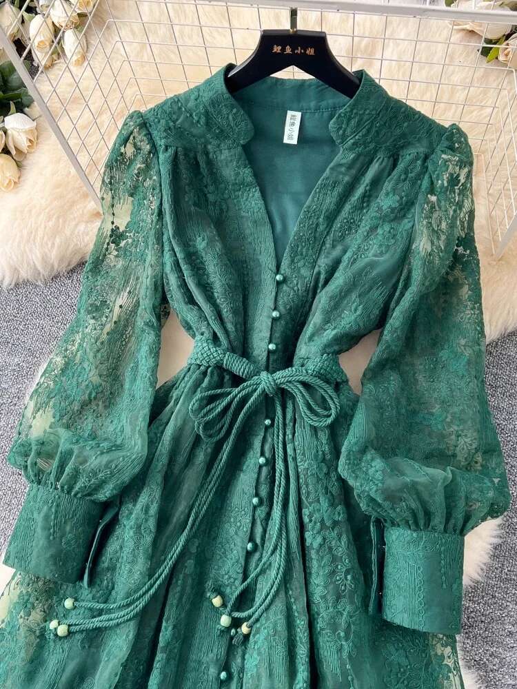 France Elegant Vintage High End Evening Women Embroidery Sashes Long Party Dress Female Casual Fit Chic Clothing