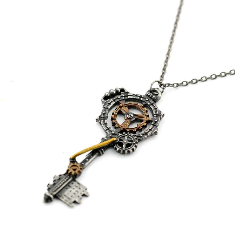 Punk Vintage Pendant Necklace Steampunk Gear Key Metal Alloy Chian Choker Gothic Fashion Jewelry Accessories Gifts