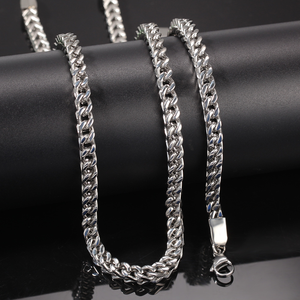 6mm Hip Hop Square Chain Stainless Steel Miami Cuban Chain Necklace Bracelet High Polished Gold Plated Jewelry