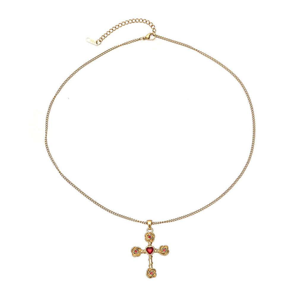 Light , high-end, non fading, niche personality, versatile, cross agate titanium steel necklace, simple and exquisite for women