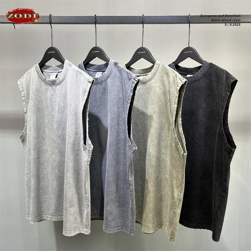 ZODF Summer Washed Batik Cotton Tank Tops For Men Unisex American Retro High Street Sleeveless Tees Vest Tops HY0480 250304