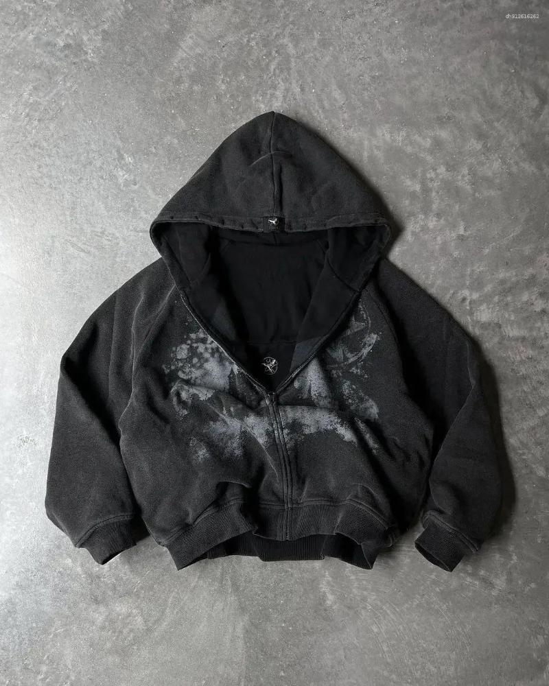 Men's Hoodies Spring American Rhinestone Design Cardigan Zipper Sweatshirt Trendy Brand High-end Couple Casual Short Gothic Jacket