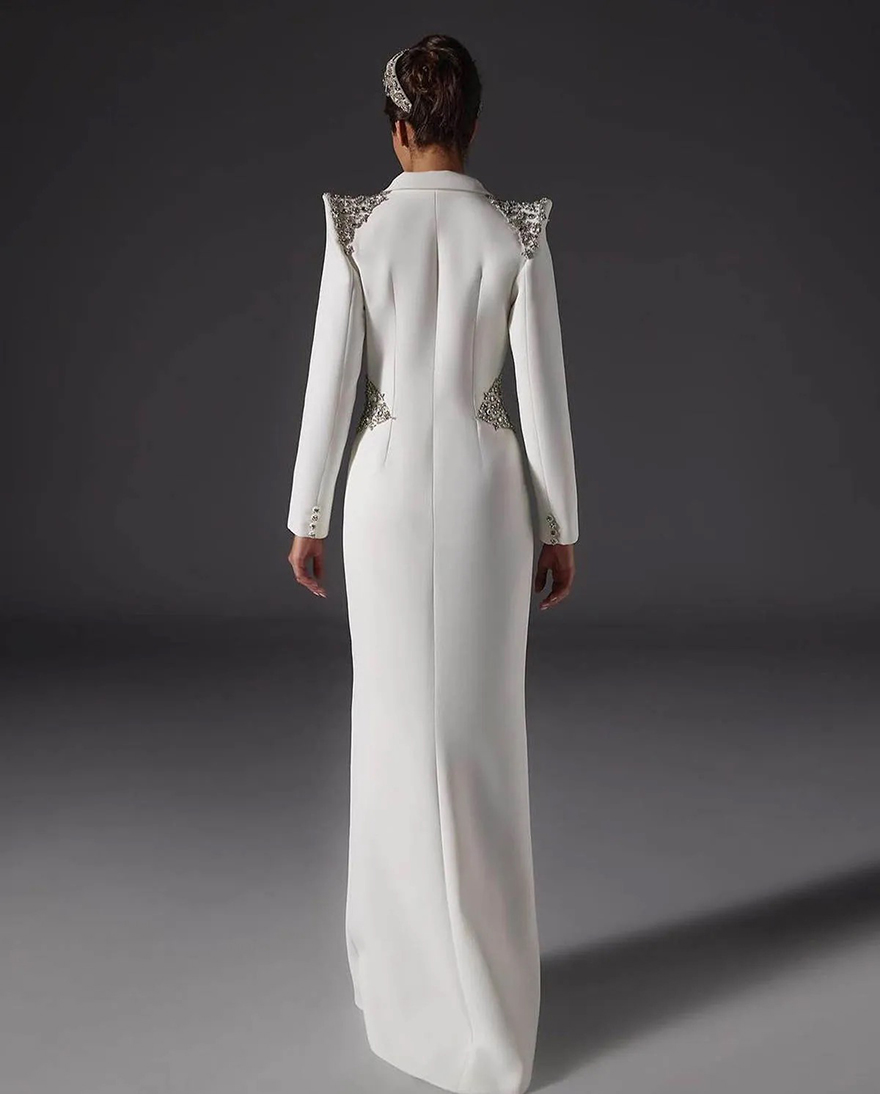 Elegant Mother of the Bride Suits Beaded Crystal One Piece Set Jacket Single Breasted Women Business Blazer Peaked Lapel Formal Work Wear Customized