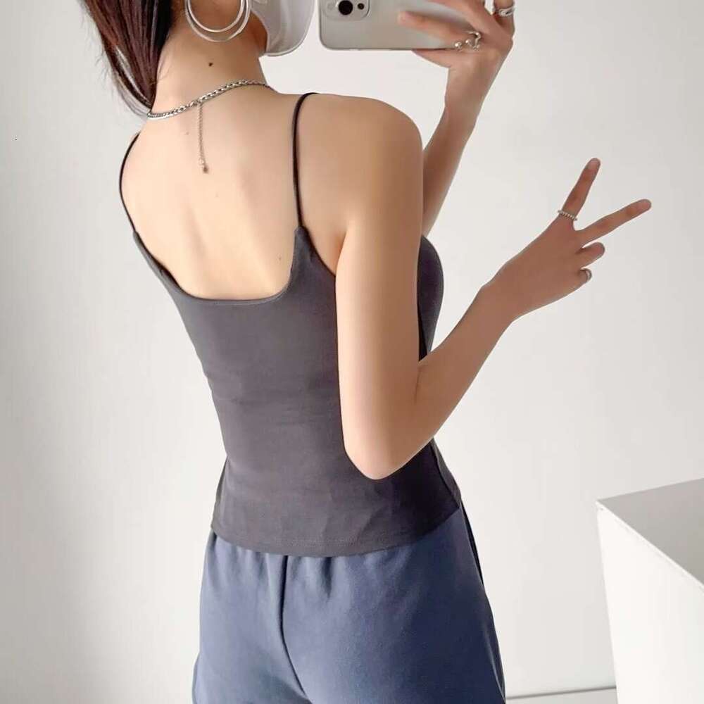 Spring and Autumn base, elegant blue style, sexy big backless women's camisole with chest cushion cover, beautiful back vest for women