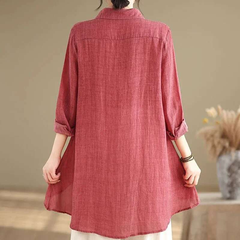 Cotton En Mid Length Shirt Spring Autumn New Artistic Style Casual Loose Slimming Temperament Tops Trendy Clothes For Women