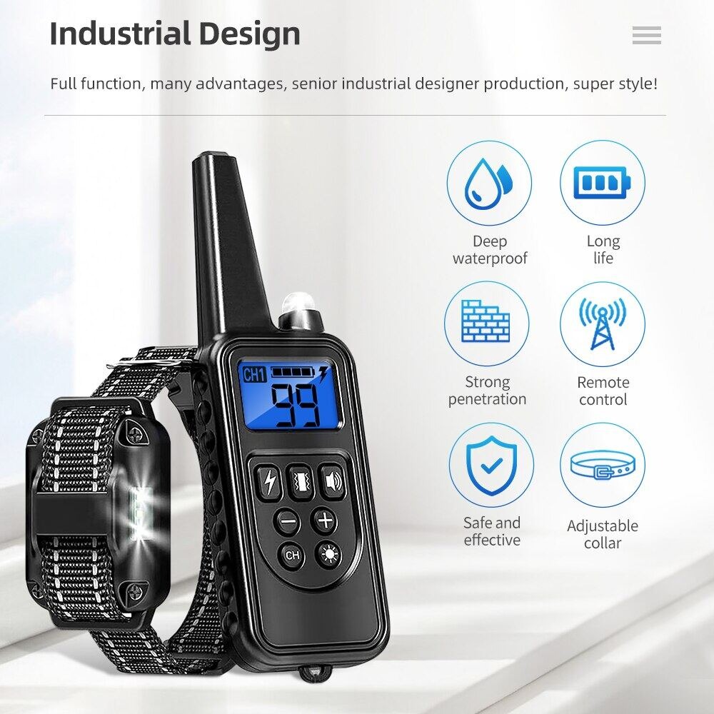 830 yards Remote Control Dog Training Collar USB Charge Waterproof Stop Bark Collar Pet Electric Shock Collar Sound Anti-Bark
