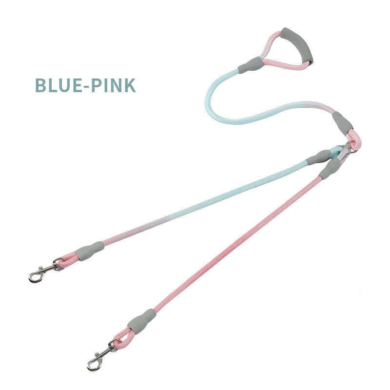 DHpet Pet Gradient Color Dog Walking Rope One To Two Traction Rope Anti-entanglement Double-headed Dog Rope Dog Chain Dog Traction Rope