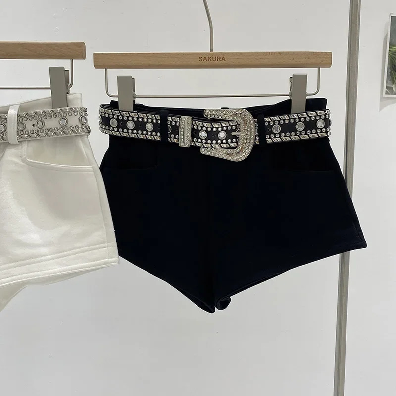 Bottoms Jean Short Heavy Diamond Belt Y2k Pants Fashion Summer Bodycon Q71 250304
