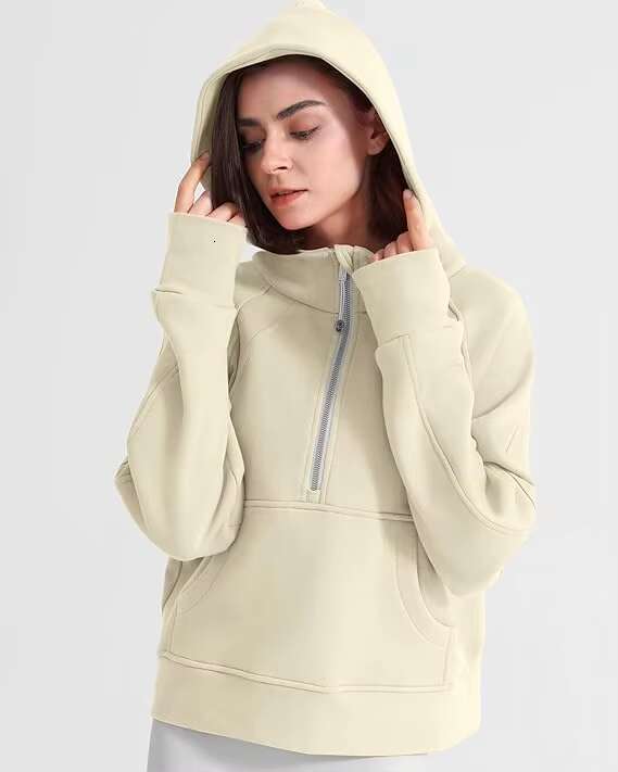 Custom Support Women's Hoodie Fleece Ed Half Zip Pullover Cotton Winter Warm Sweatshirt With Thumbhole Pocket