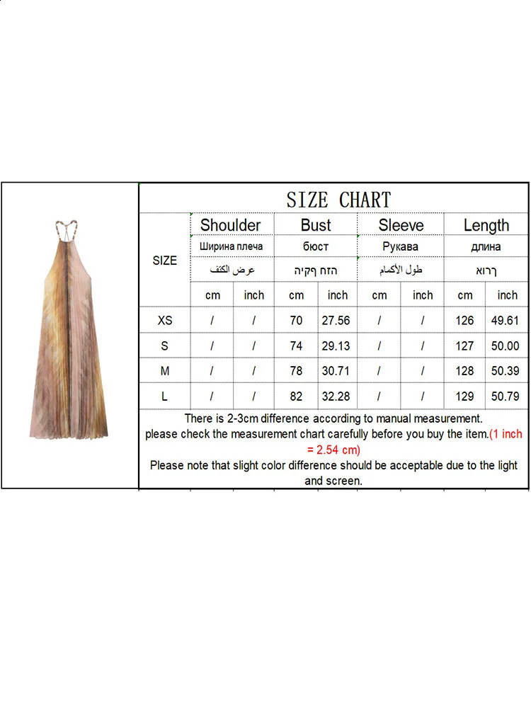 TRAF Tie Dyed Pleated Midi Dresses For Women Fashion Beading Halter Collar Dress Elegant Casual Sexy Thin Party 250305