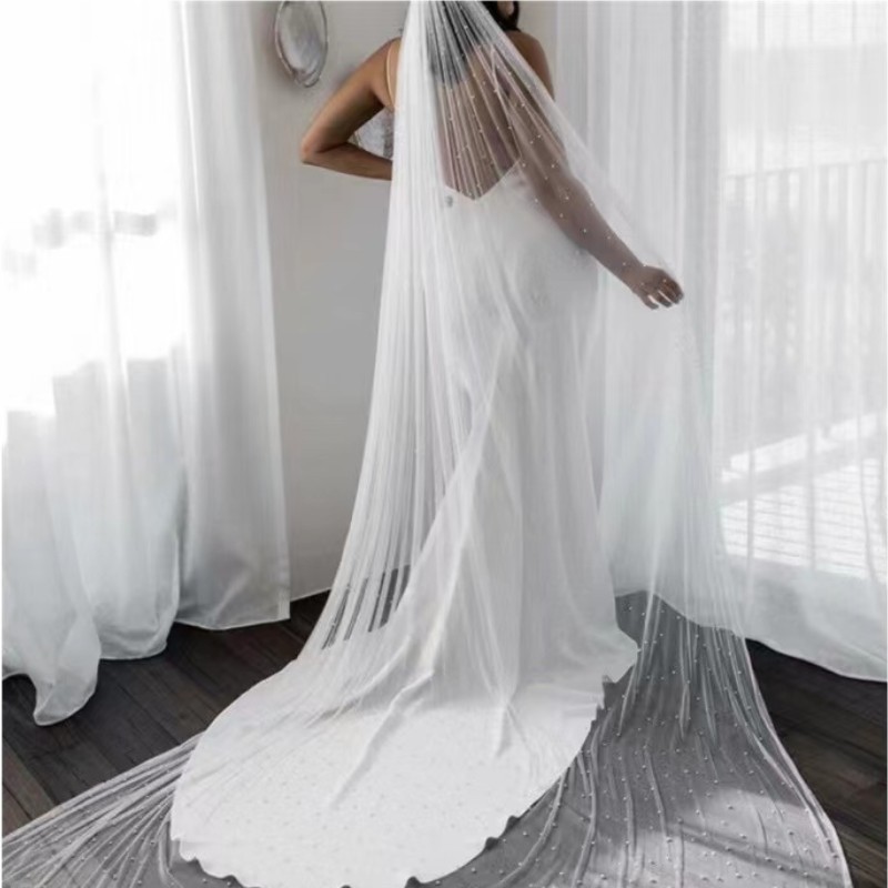 Romantic Tulle 1 Tier Pearl Wedding Bridal Veil With Metal Comb White Ivory Long Bride Hair Accessories Dl0126 Youmaidress