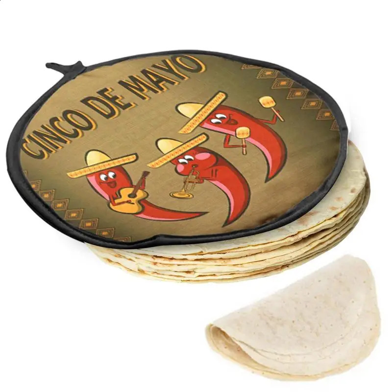 Ship from US 30cm Cloth Bag Burrito Portable Tortilla Warmer Pouch Kitchen For Microwave Restaurant Food Pancake Heat Resistant Printed Flour 250305FB
