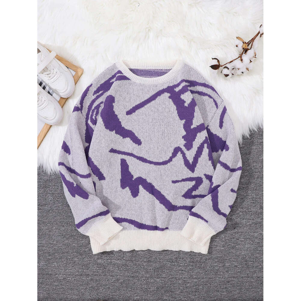 Trendy men women, loose round neck knitted for autumn and winter, long sleeved sweater