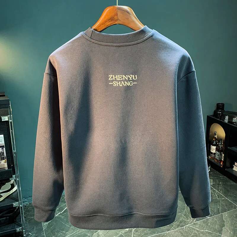High-End Embroidered Men's Round Neck Sweater 2024 Autumn New Trendy Loose Elastic Long-Sleeved Casual Clothes