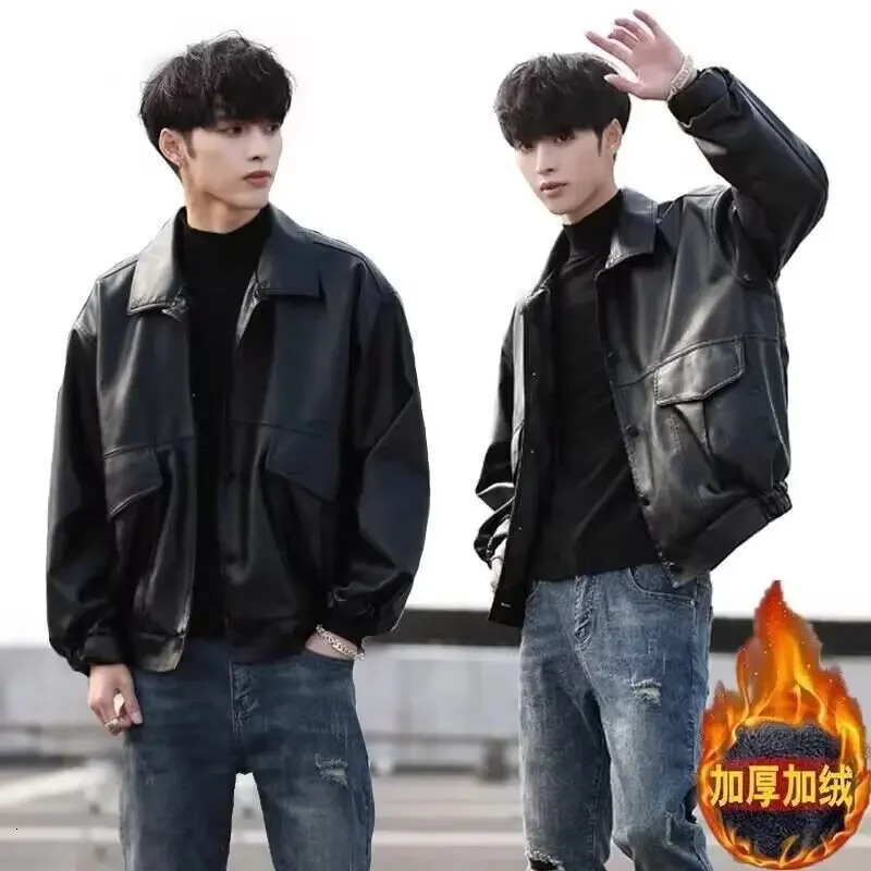 Korean Version of The Trend Handsome Loose PU Leather Clothes Mens Spring and Autumn Fashion Locomotive Clothing Bomber Jacket 250225