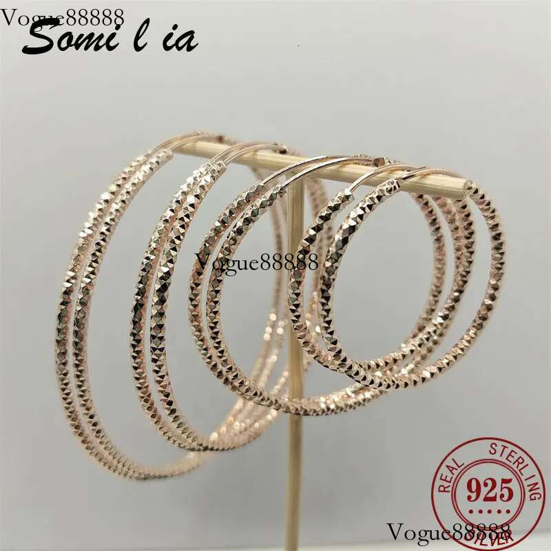 Somilia - Sterg Sier Round Earrings for Women Large Circle Piercing Rose Gold Hoop Earring Dropship Suppliers With Gife