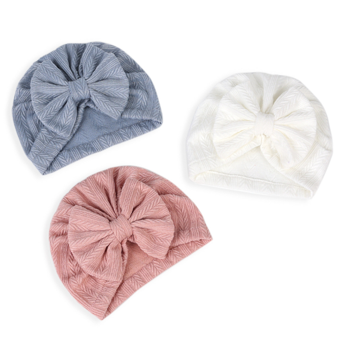 Baby Bow Turban Hat Hair Accessories Soft Newborn Bowknot Caps Grain Pattern Solid Color Toddler Turbans Cap Indian Hats for Girl Kids MA074