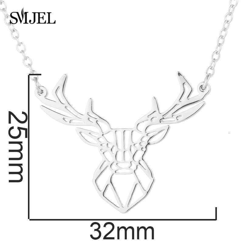 Punk Elk Deer Antlers Pendant Women Stainless Steel Origami Geometric Animal Necklace For Christmas Gifts Girls