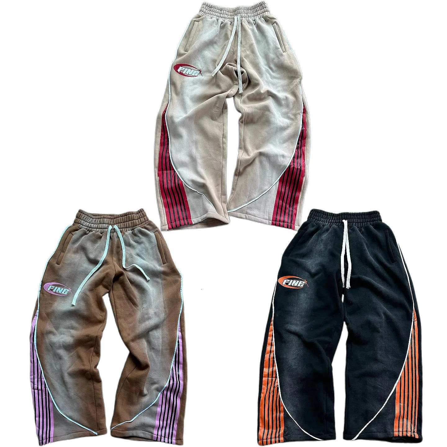 Y2k Fashion Cotton Stripes Pants Hip Hop Embroidery Mens Womens Jogger Drawstring Sweatpants Baggy Cargo Trousers Streetwear 250304
