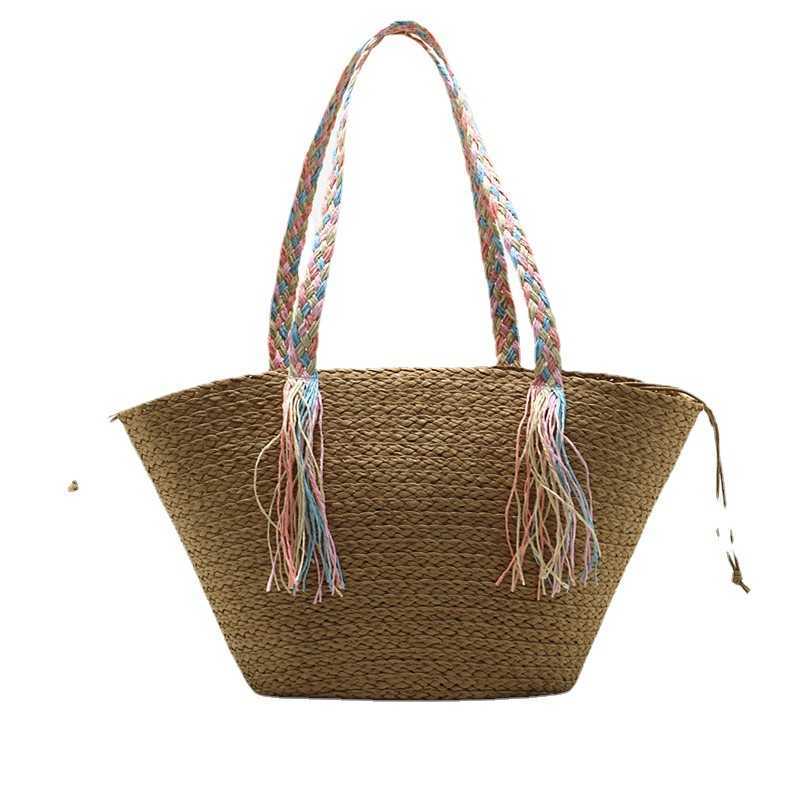 New Paper Straw Woven Bag, Single Shoulder Ribbon Woven Bag, Beach Bag, Commuting Bag 250315