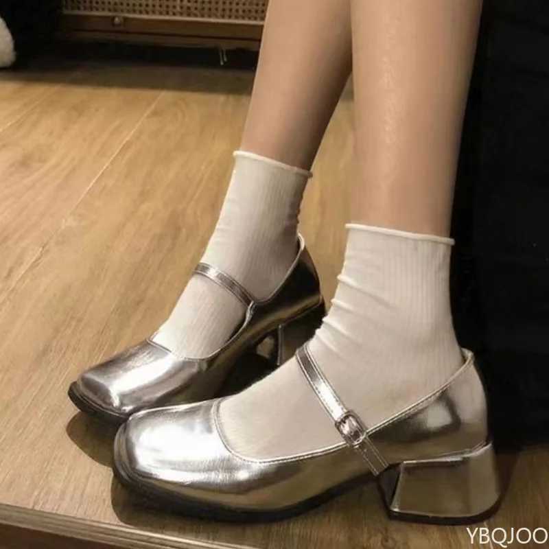 Spring Temperament New Wens High H Mary Jane Shoes French Elegance with H Wens Single Shoes Daily Solid Color Y250304