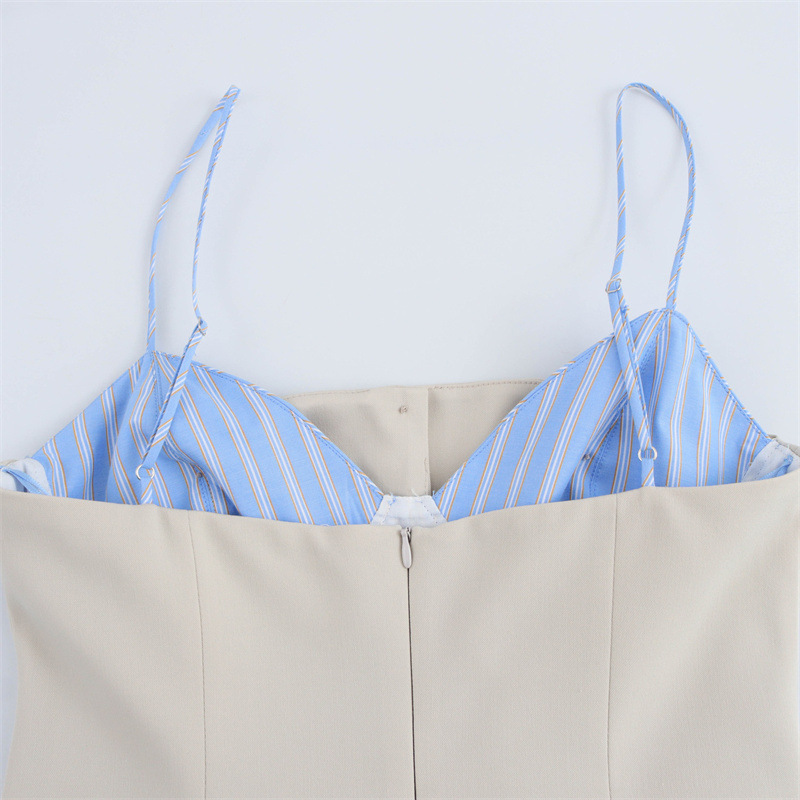 F190 Spring and Summer New European and American Style Women's Fashion Sexy Poplin Splicing Suspender Dress