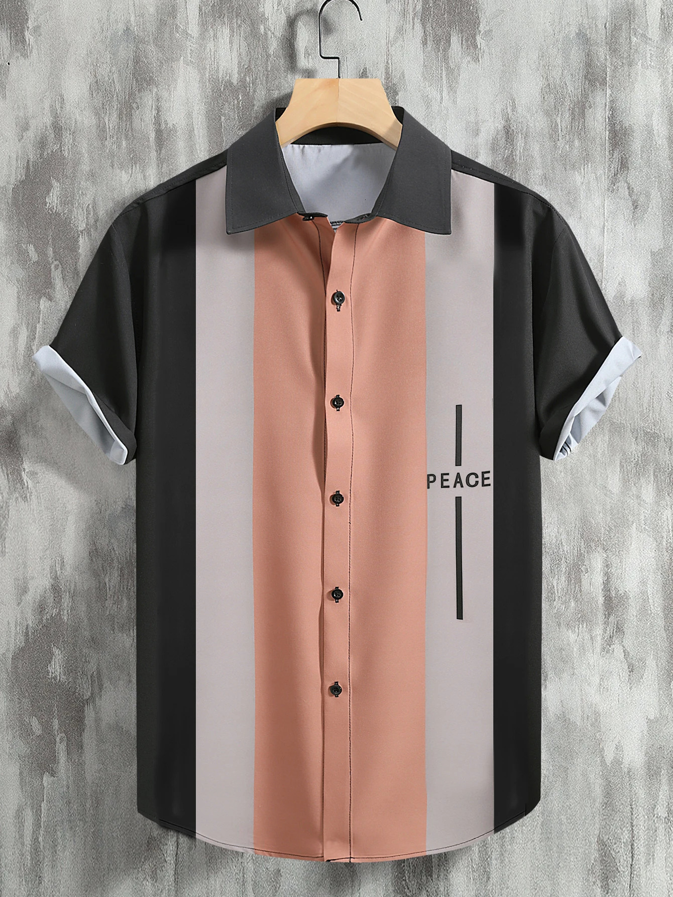 Mens striped shirts letter printed peace short sleeve casual smart dressings shirt 250227Z