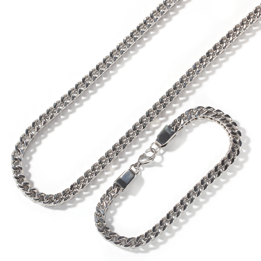 6mm Hip Hop Square Chain Stainless Steel Miami Cuban Chain Necklace Bracelet High Polished Gold Plated Jewelry