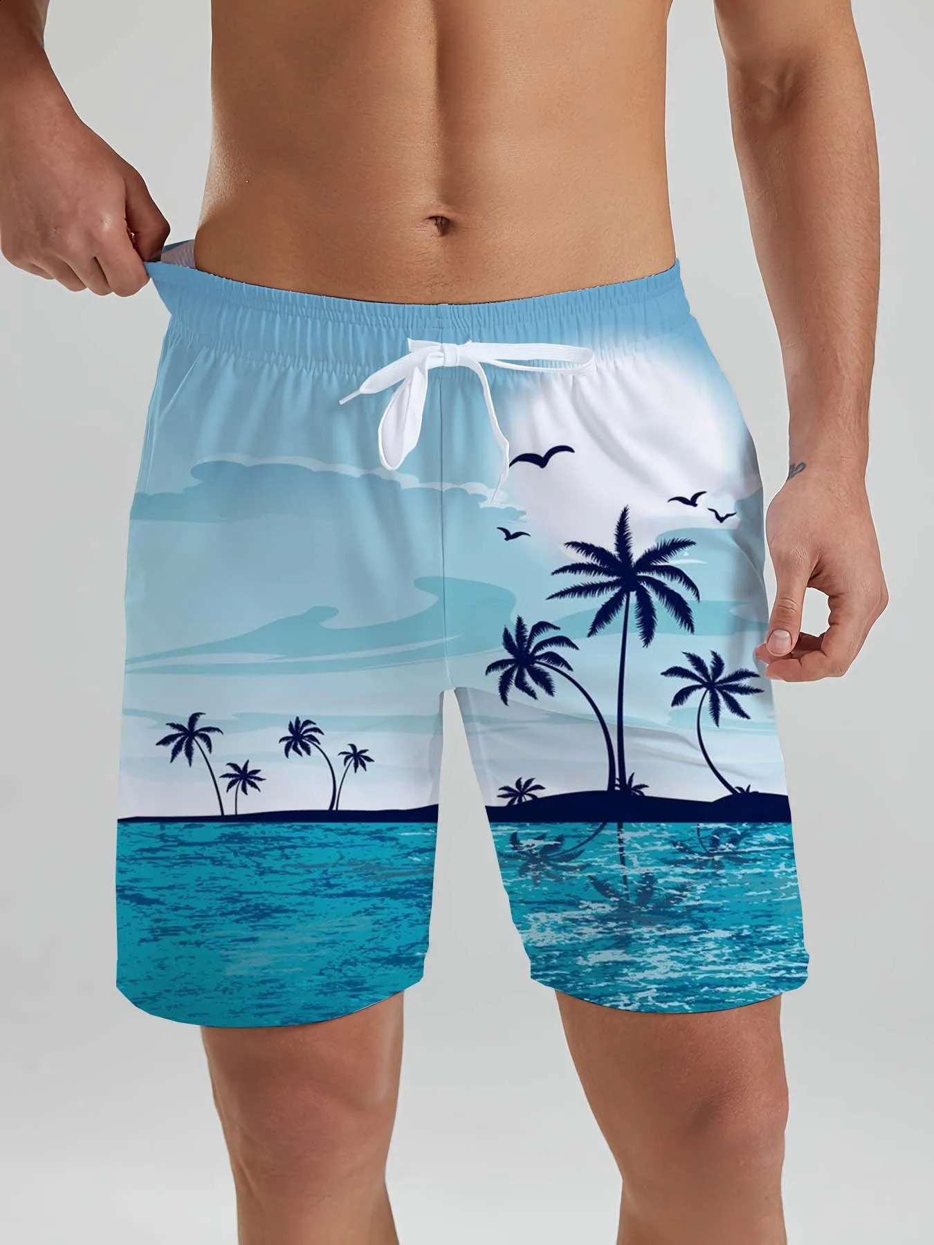 Hawaiian flamingo vacation beach shorts mens summer leisure street cocoa 3D printed board swimming trunks Z260314