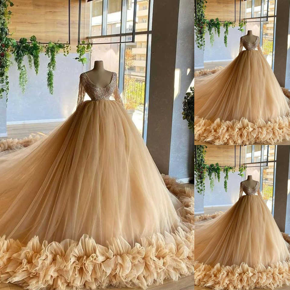 Princess Ball Gown Quinceanera Dress V Neck Long Sleeve Tiered Ruffles Party Sweet 16 Prom Gowns Vestidos De 15 Customized