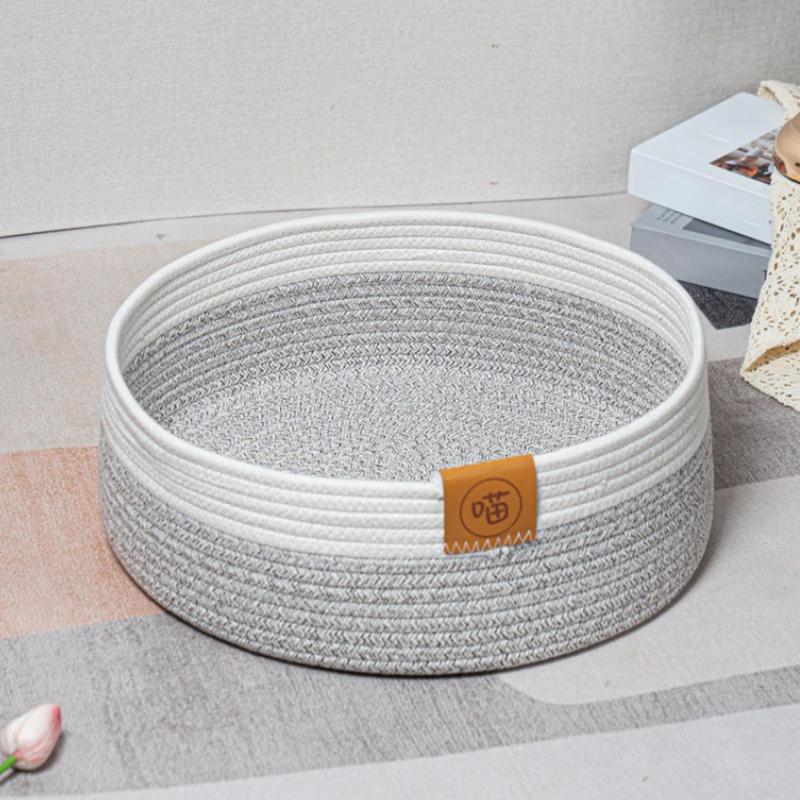 Woven Cat Basket Comfortable Pet Nest Kitten Sleeping Basket Scratching Board Mat Indoor Soft Cotton Rope Scratching Nap Bed