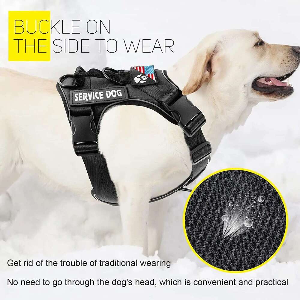 DHpet Service Reflective Dog Vest Harness with 5 PCS Patches, Adjustable Soft Pet Harness, Inner Layer Mesh, Easy to Control for Dogs
