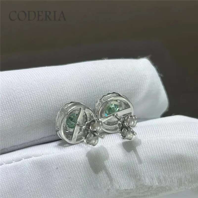 1-2 CT Blue Green Moissanite Stud for Men & Women S Sier Gold Plated Earrings Pass Dia Test GRA Jewelry