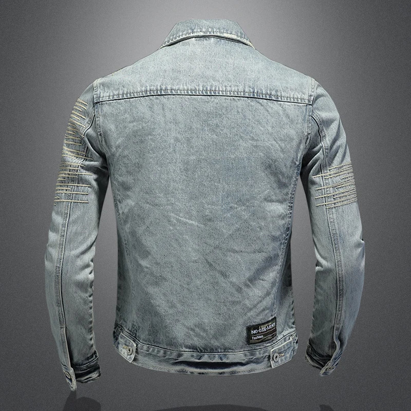 High-quality fashion All-in-one hooded Denim Coat Men have large size c personality embroidered light colored denim coat 250228